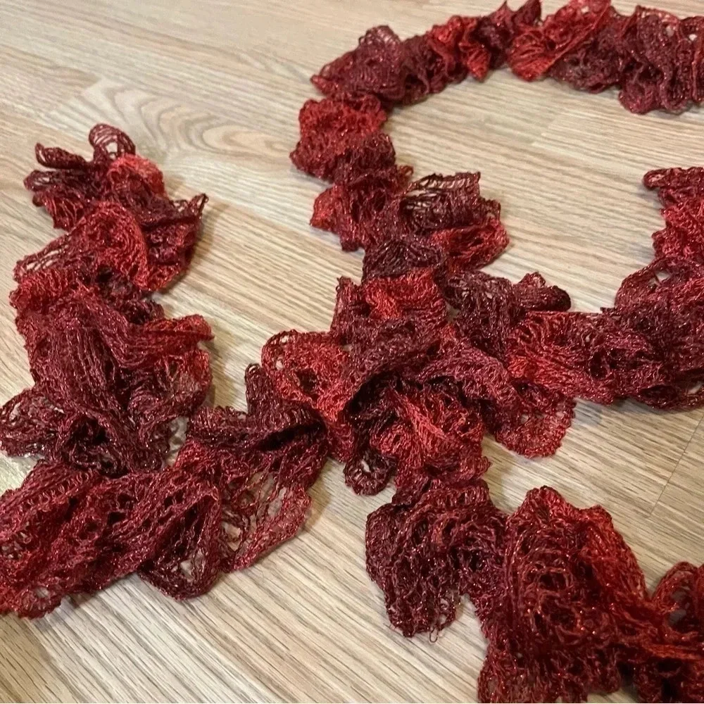 Fashion Handmade Crochet Ruffle Lace Scarf Red Extra Long